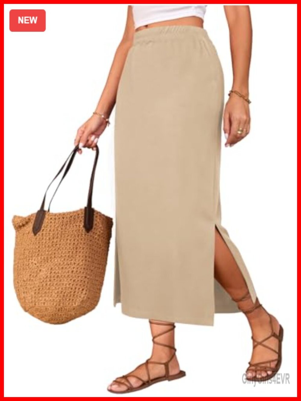 Maxi Skirt Side Slit Pencil Elastic High Waisted Long Casual Summer